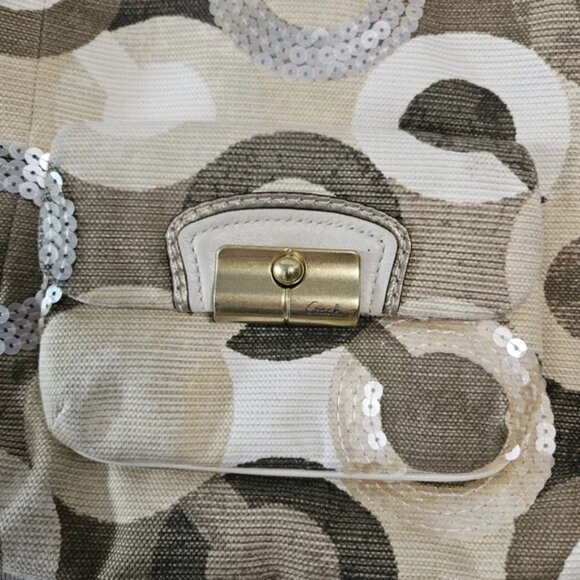 Coach Kristin OP Art Sequin HoBo purse B1082-14750 Tan & Brown GUC - Picture 5 of 17